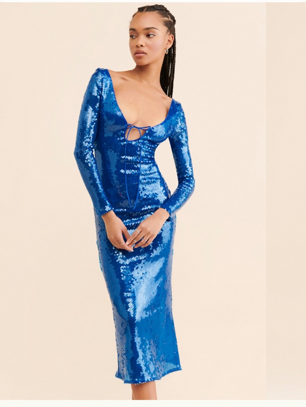 ANTHROPOLOGIE BARDOT Verona long sleeve royal blue sequin slim midi dress sz XS